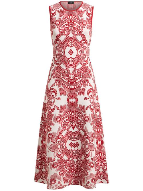 Patterned-jacquard midi dress - Red