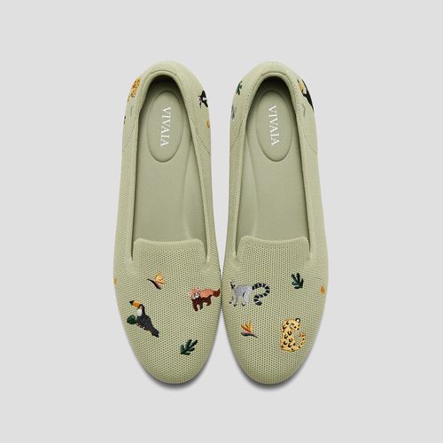 VIVAIA Round-Toe Embroidered Loafers Audrey|MATCHA-ENDANGERED ANIMA