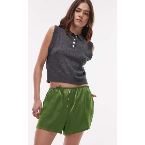 Topshop Womens satin knicker short with buttons in green
