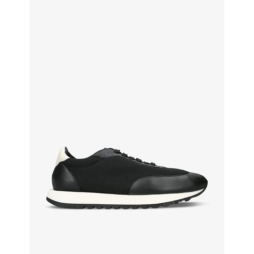 Womens Blk/white Owen Runner Panelled Leather and Suede Low-top Trainers