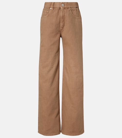 Mid-rise cotton and linen wide-leg pants