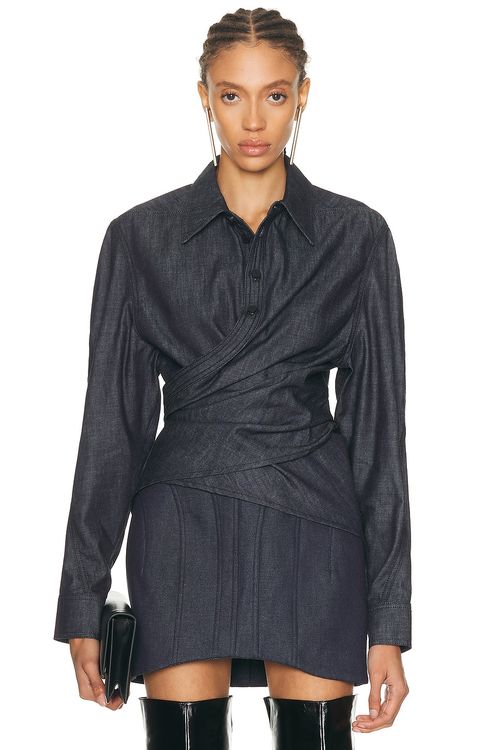 Mugler Long Sleeve Top in Raw Blue - Blue. 36 also