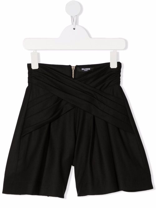 Cross-over gathered shorts - Black