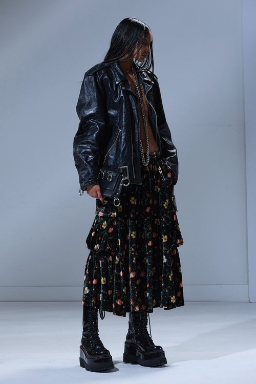 R13 Gathered Cargo Skirt - Multifloral Black