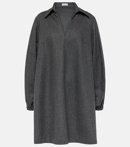 Balloon-sleeve flannel minidress