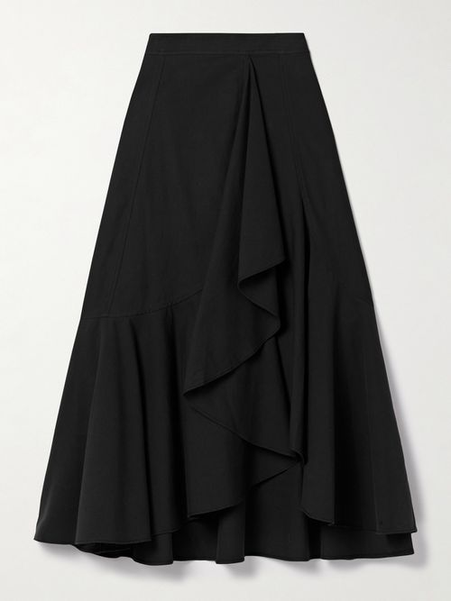 Sabina Wrap-effect Draped Cotton And Tencel™-blend Twill Midi Skirt - Black