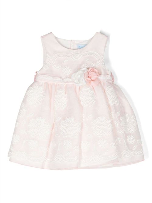 Floral-appliqué belted dress - Pink