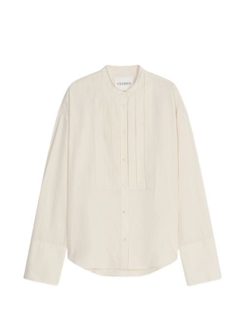 Pleated Bib-Front Organic Cotton Shirt — Cream