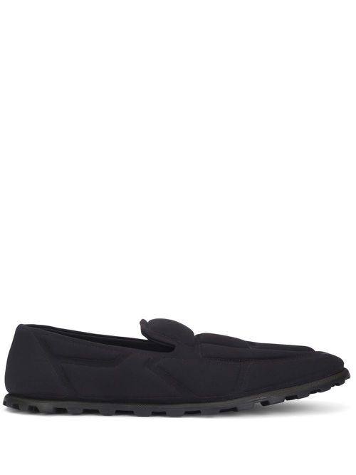 Quilted-finish round toe slippers - Black