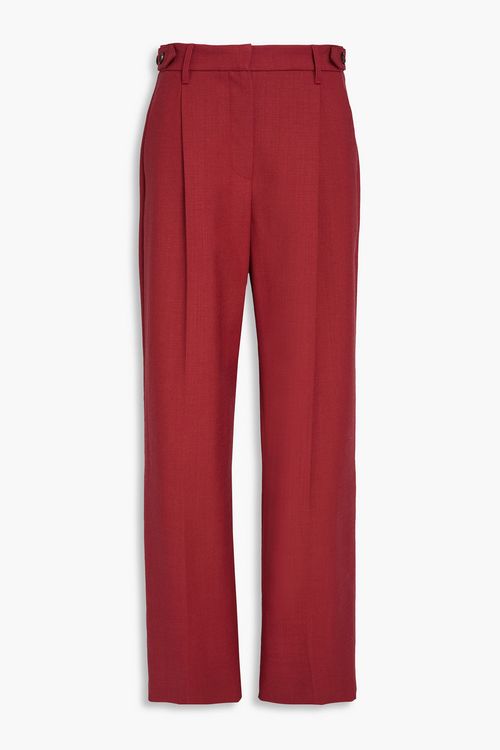 Pleated wool-twill straight-leg pants - Burgundy - IT 38