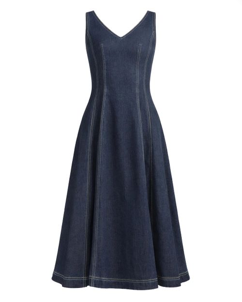 Stretch Denim Midi Balloon Dress