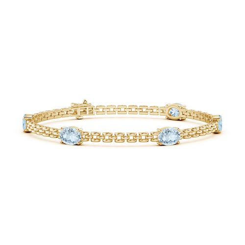 Angara 3.0 Carats Five Stone Oval Aquamarine Station Link Bracelet in 14K Yellow Gold