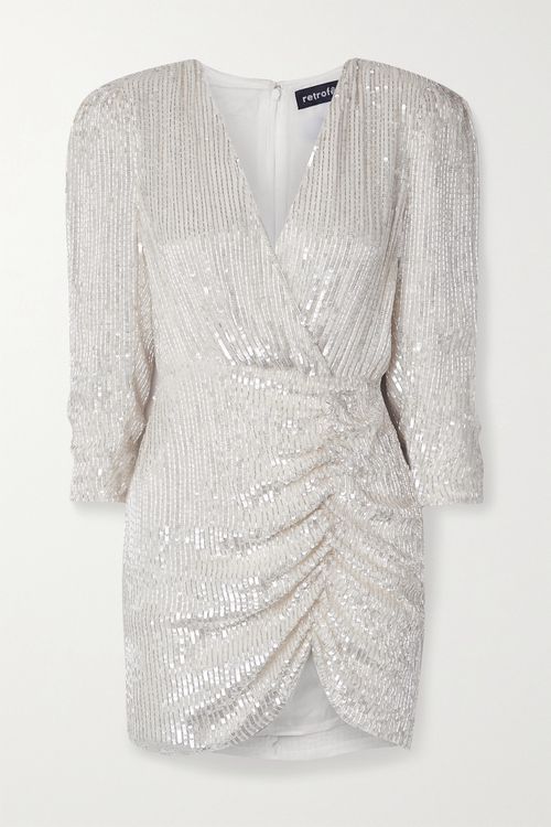 Stacey Gathered Embellished Chiffon Mini Dress - Ivory