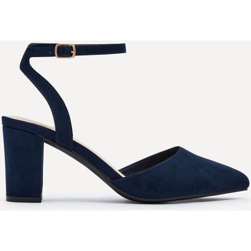 Larsa Wide Fit Navy Faux Suede Classic Pointed Toe Court Heel