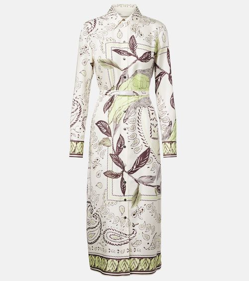 Belted printed silk midi dress