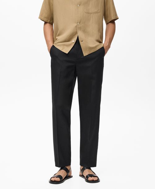 Men's Linen And Lyocell Blend Straight-Leg Pants - Black