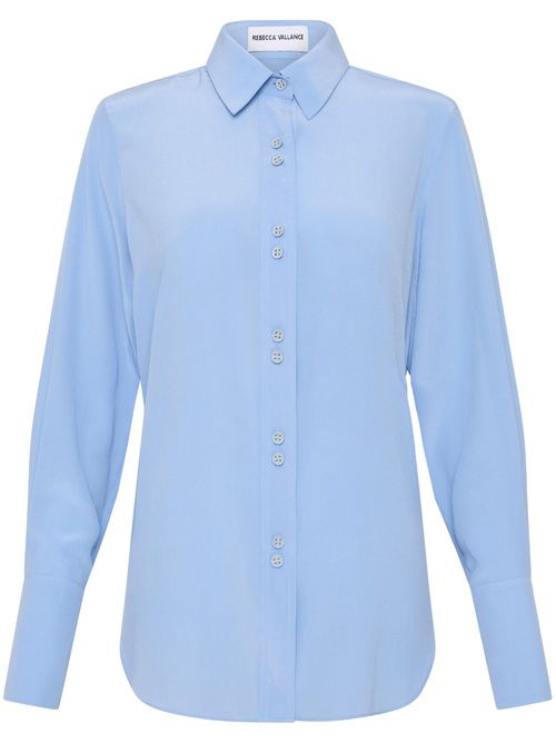 Classic-collar silk crepe shirt - Blue