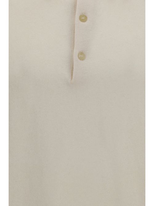 Ribbed Collar, Asymmetric Hem Polo Shirt — White