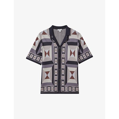 Mens Blue Multi Beresford Graphic-pattern Knitted Shirt L