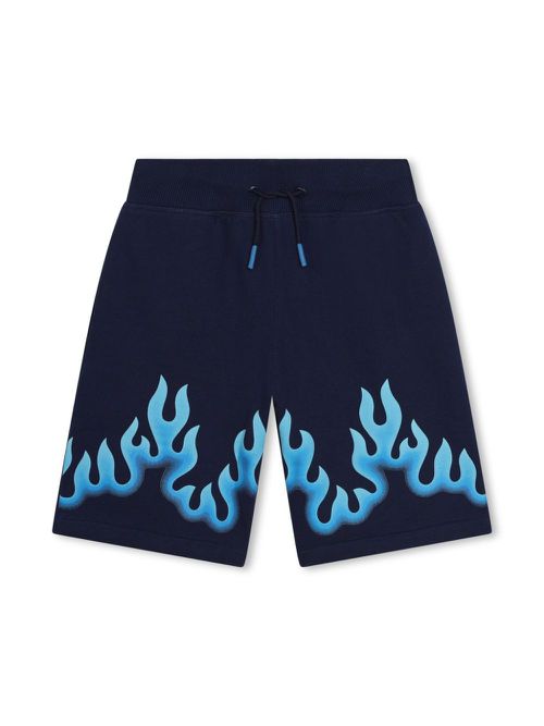 Flame-print drawstring Bermuda shorts - Blue