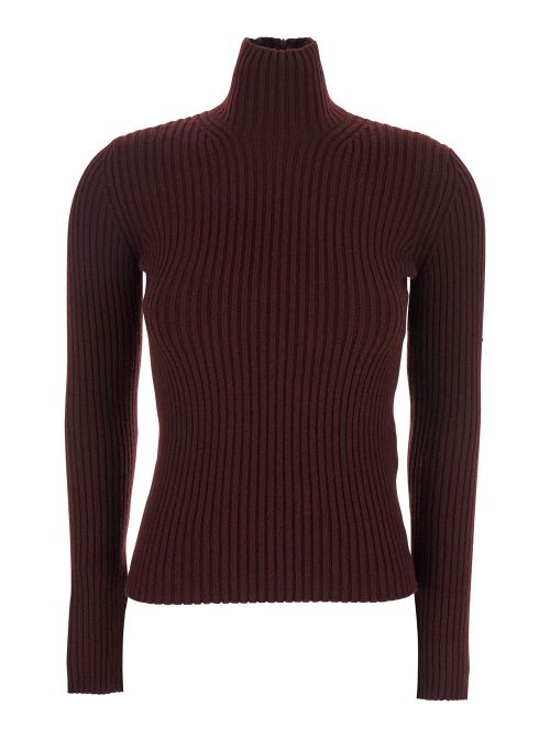 Wool and Cashmere Ribbed Turtleneck Sweater — Bordeaux