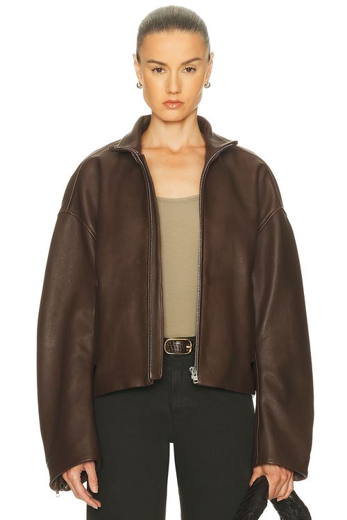 GRLFRND Romy Leather Jacket in Chocolate Brown - Chocolate. M also in S, XXS, XS