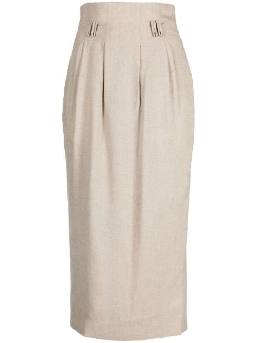 Pleat-detailing midi skirt - Neutrals