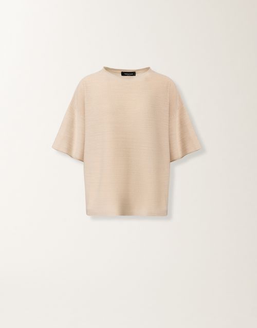 Maxi T-shirt in wool, cotton, and lurex, cream