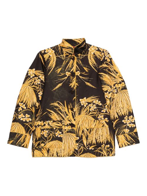 Floral-Printed Silk Shirt — Black
