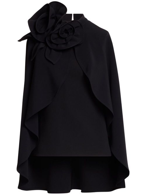 Floral-appliqué cape top - Black