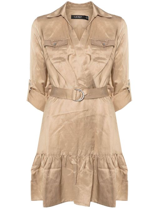 Long-sleeve flared-hem minidress - Neutrals