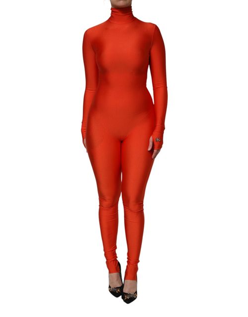 Nylon Turtleneck Bodycon Jumpsuit — Red