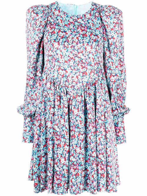 Floral-print long-sleeve midi dress - Blue