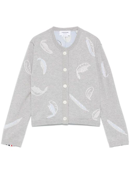 Feather-intarsia cropped cardigan - Grey