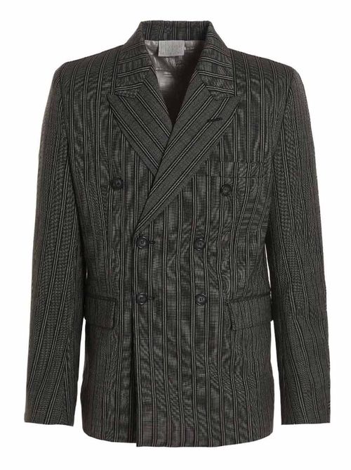 Virgin Wool Double-Breasted Pinstriped Blazer — Black