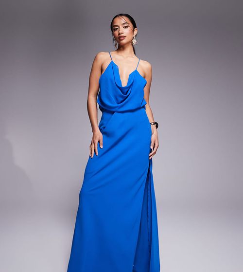 ASOS DESIGN Petite cowl front racer back strappy maxi dress in blue