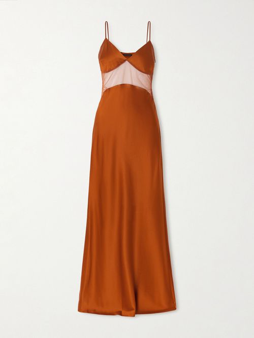 Maxime Tulle-trimmed Silk-blend Satin Nightdress - Orange