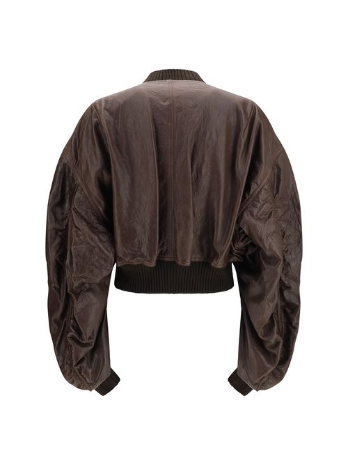 Cropped Calf Leather Bomber Jacket — Brown