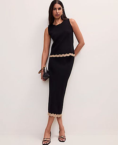 Ann Taylor Metallic Trim Sweater Midi Skirt
