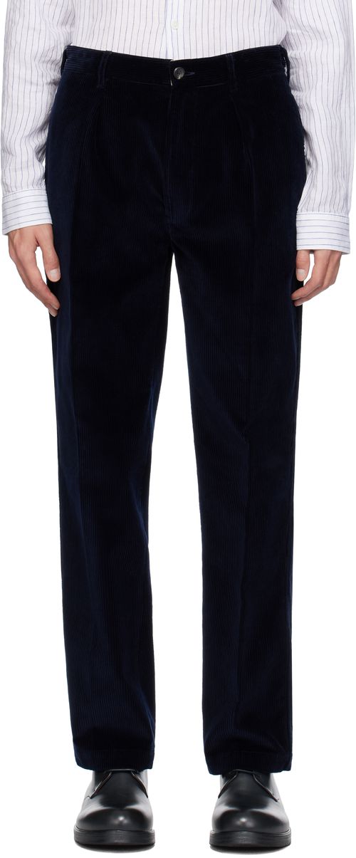 Drake's Navy One Pleat Chino Trousers