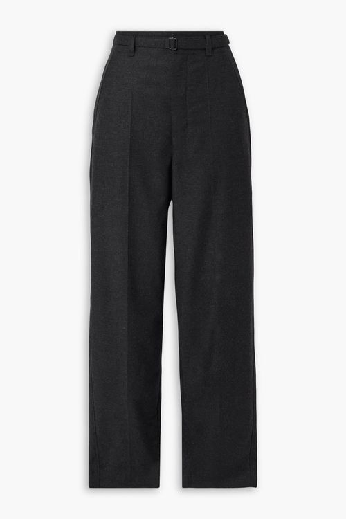 Belted pleated cashmere-blend tapered pants - Gray - FR 40