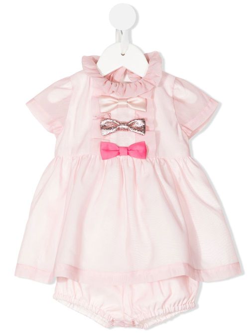 Bow-detail bodice dress and bloomers - Pink