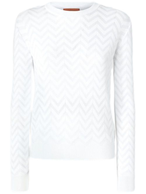 Chevron-knit crew-neck sweater - White