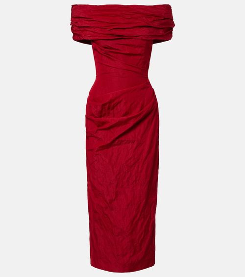 Off-shoulder draped cotton-blend midi dress