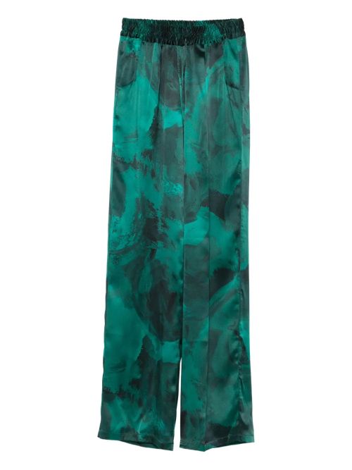 Abstract-Print Silk Trousers — Teal