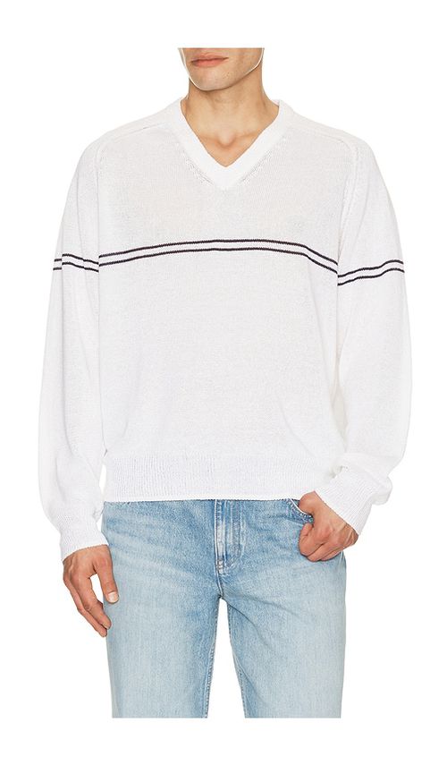 Dunst V Neck Striped Sweater in Cream. - M also in L, XL/1X