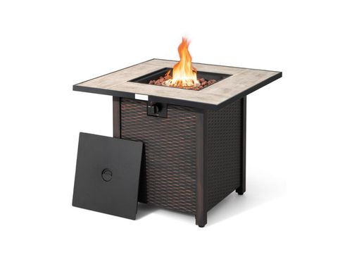 30 Inch Square Propane Gas Fire Pit Table Ceramic Tabletop - Black