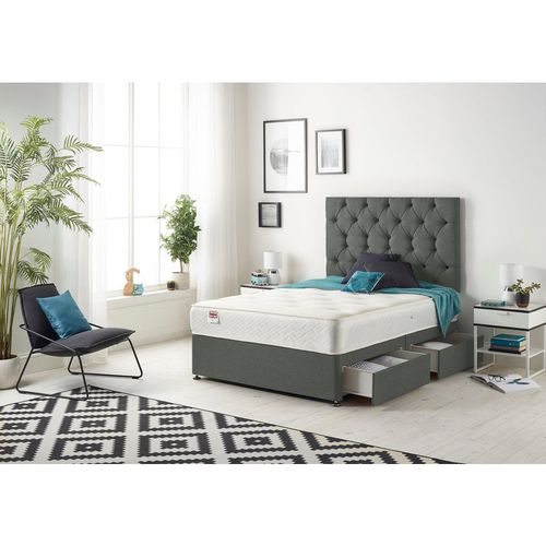 Premier Linen Fabric Divan Bed with Spring Memory Foam Mattress and Upholstered Headboard 4 Drawers