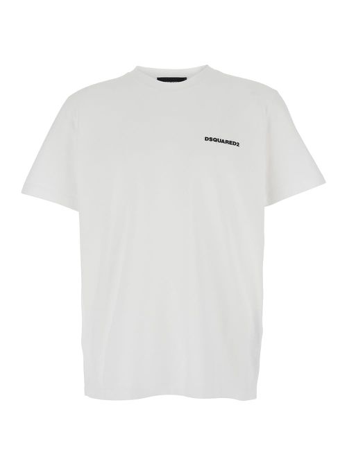White T-shirt With Lettering Logo Printed On The Chest In Cotton Man