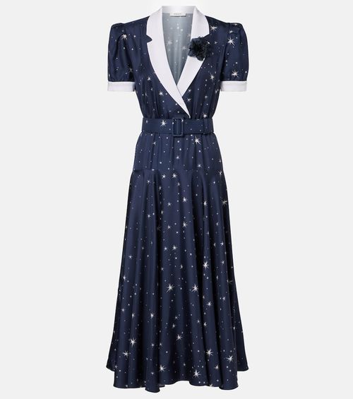 Printed silk twill midi dress